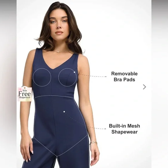 NWT Popilush Wide Leg Sleeveless V-Neck Shapewear Romper Size Medium - Picture 3 of 11